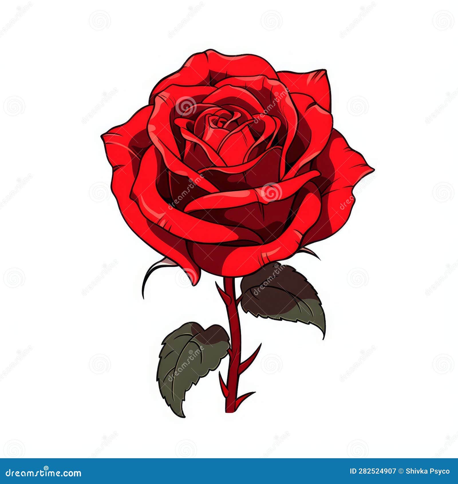 Beautiful Red Rose Cute Clipart on White Background Stock Illustration
