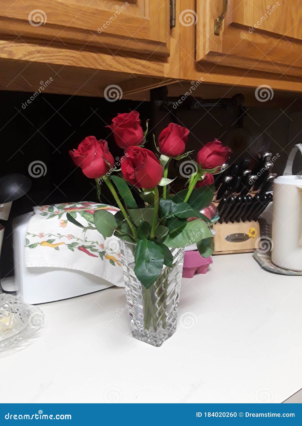 Beautiful Red Roses in Glass Vase Stock Photo Image of vase