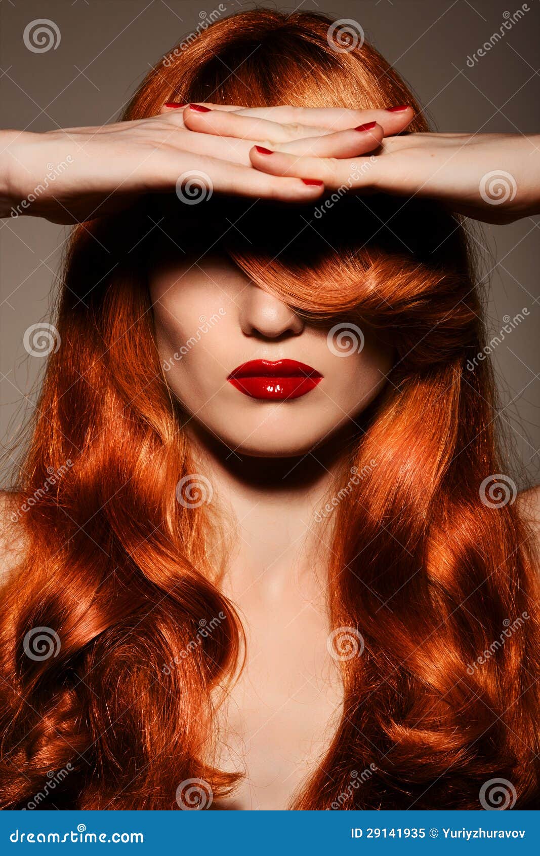beautiful redhair girl.healthy curly hair.