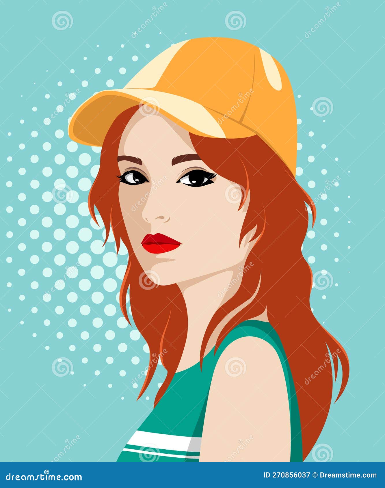 Beautiful Redhead Woman Wearing Baseball Cap Stock Illustration 