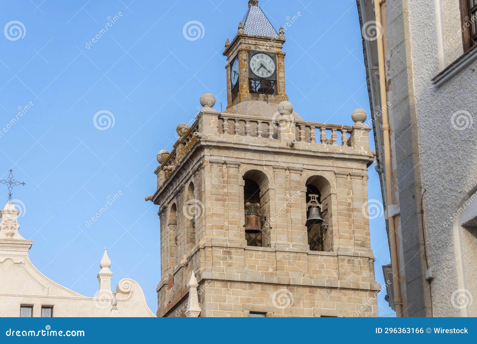 beautiful religious tower in the town of villanueva de la serena, badajoz, spain.
