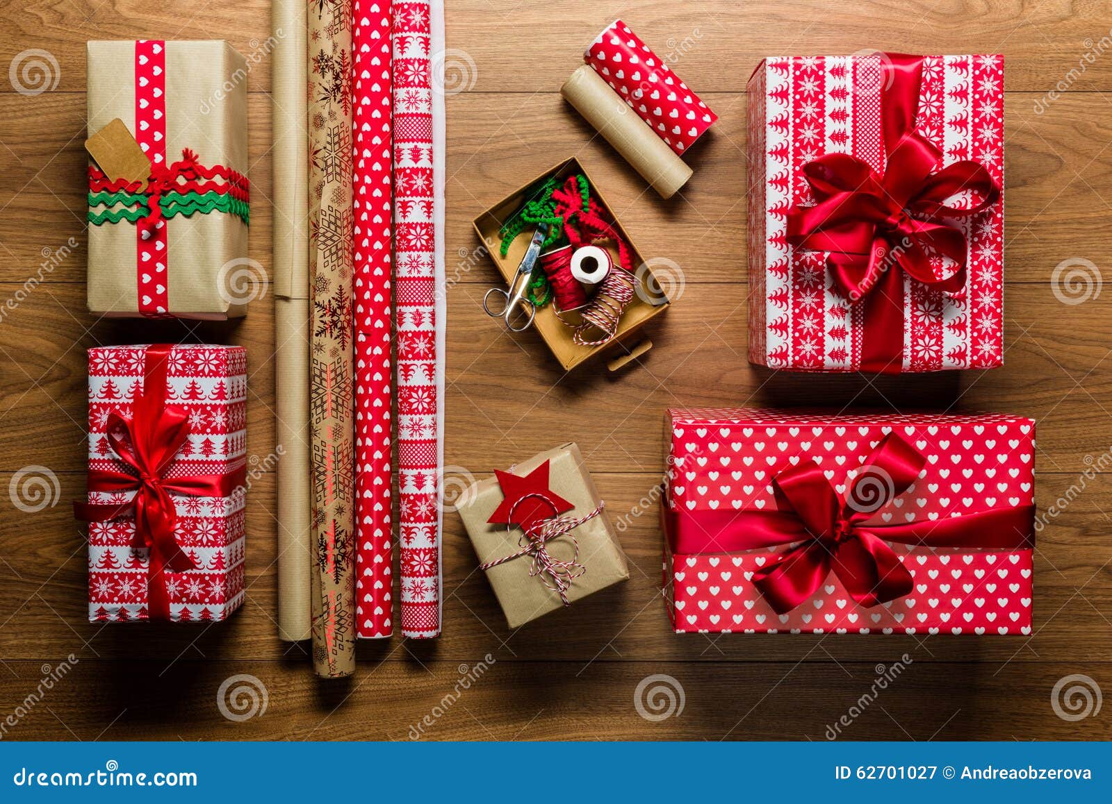 Beautiful Retro Gift Wrapping, Desk View from Above Stock Image Image