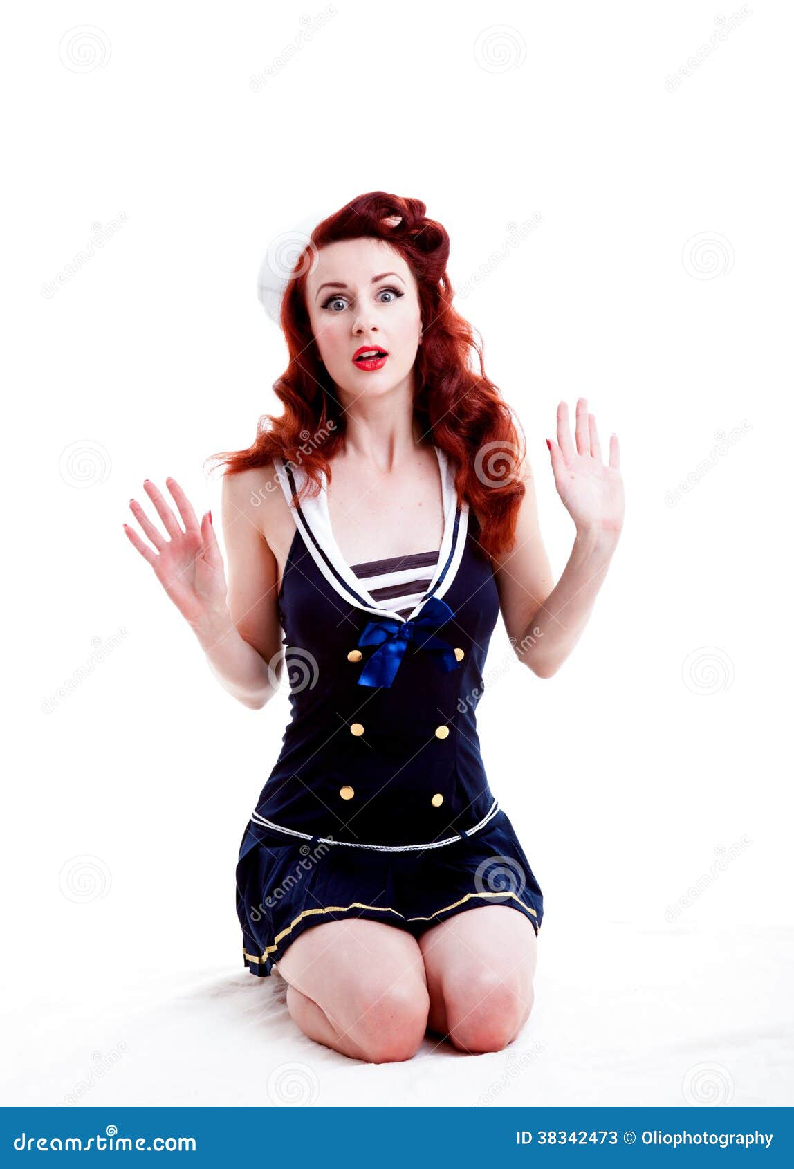 Beautiful Retro Pin Up Girl In A Sailor Style Dress Stock