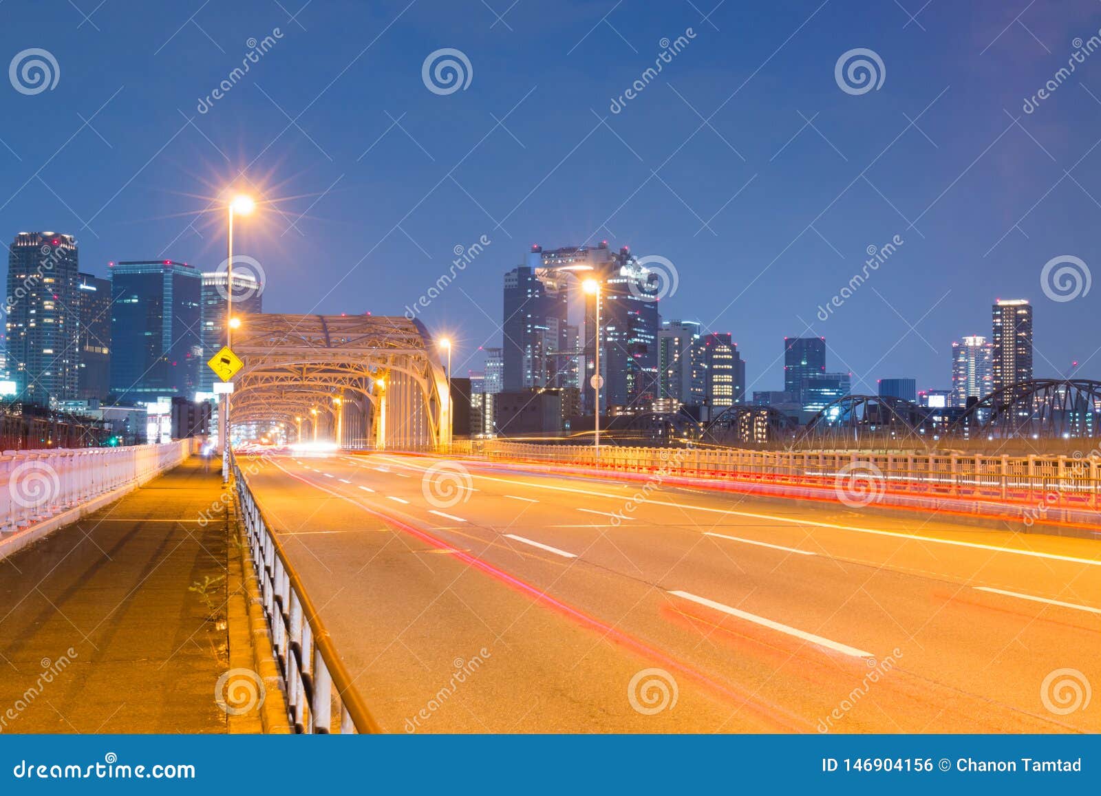 beautiful road at umeda from across the yodogawa river