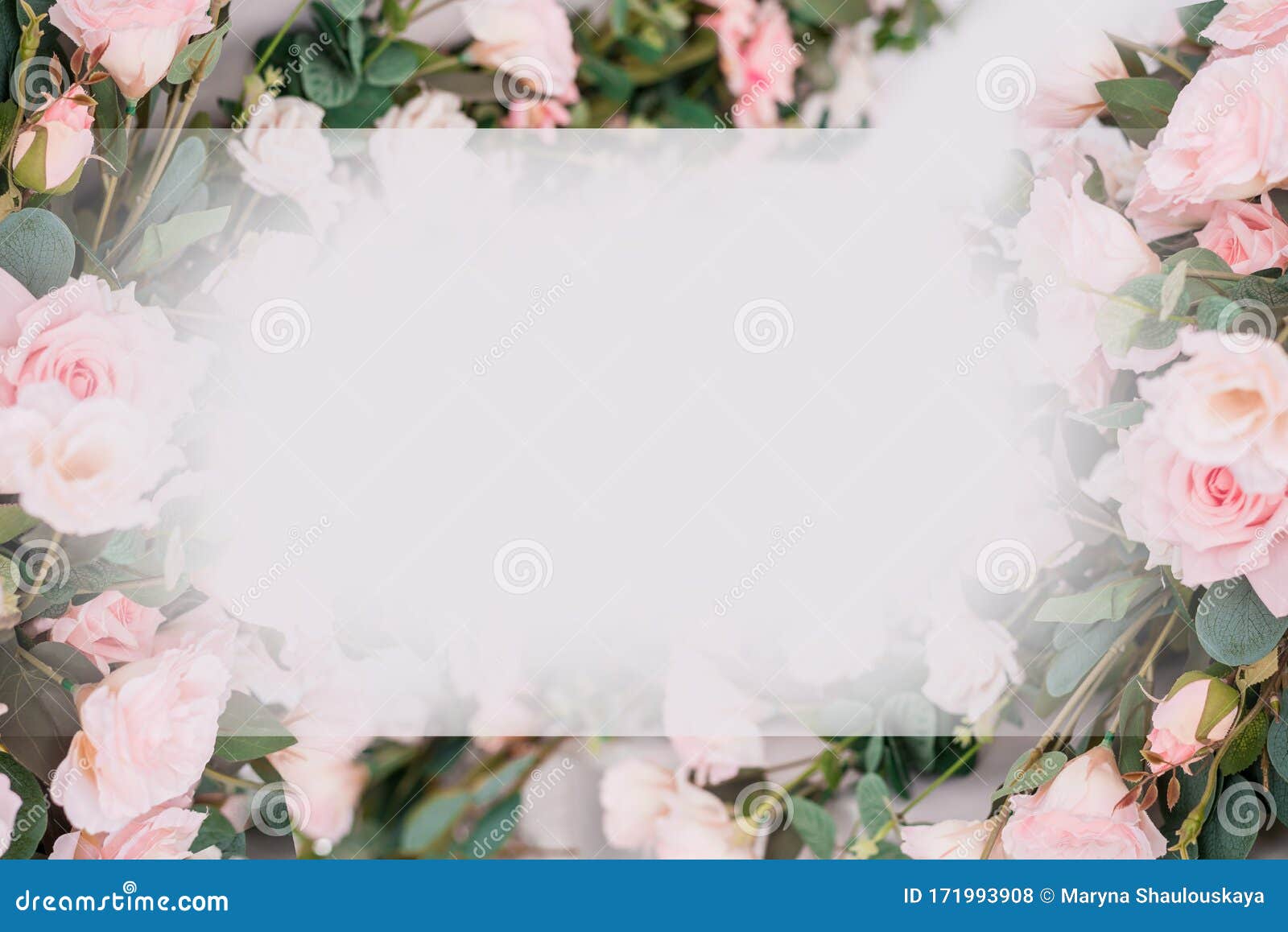 Beautiful Rose Flowers on a Light Background. Floral Frame in Soft Colors  with White Space for Text Stock Photo - Image of festive, fresh: 171993908