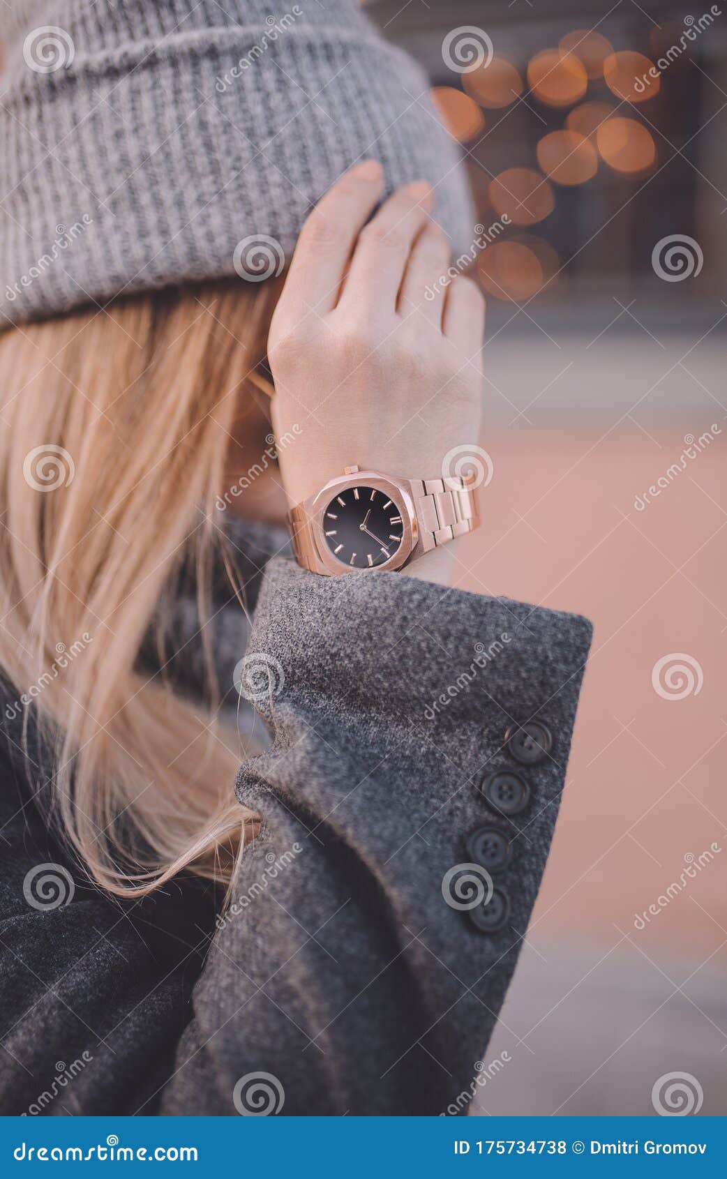 Beautiful Rose Gold Watch on Woman Hand Stock Photo - Image of ...