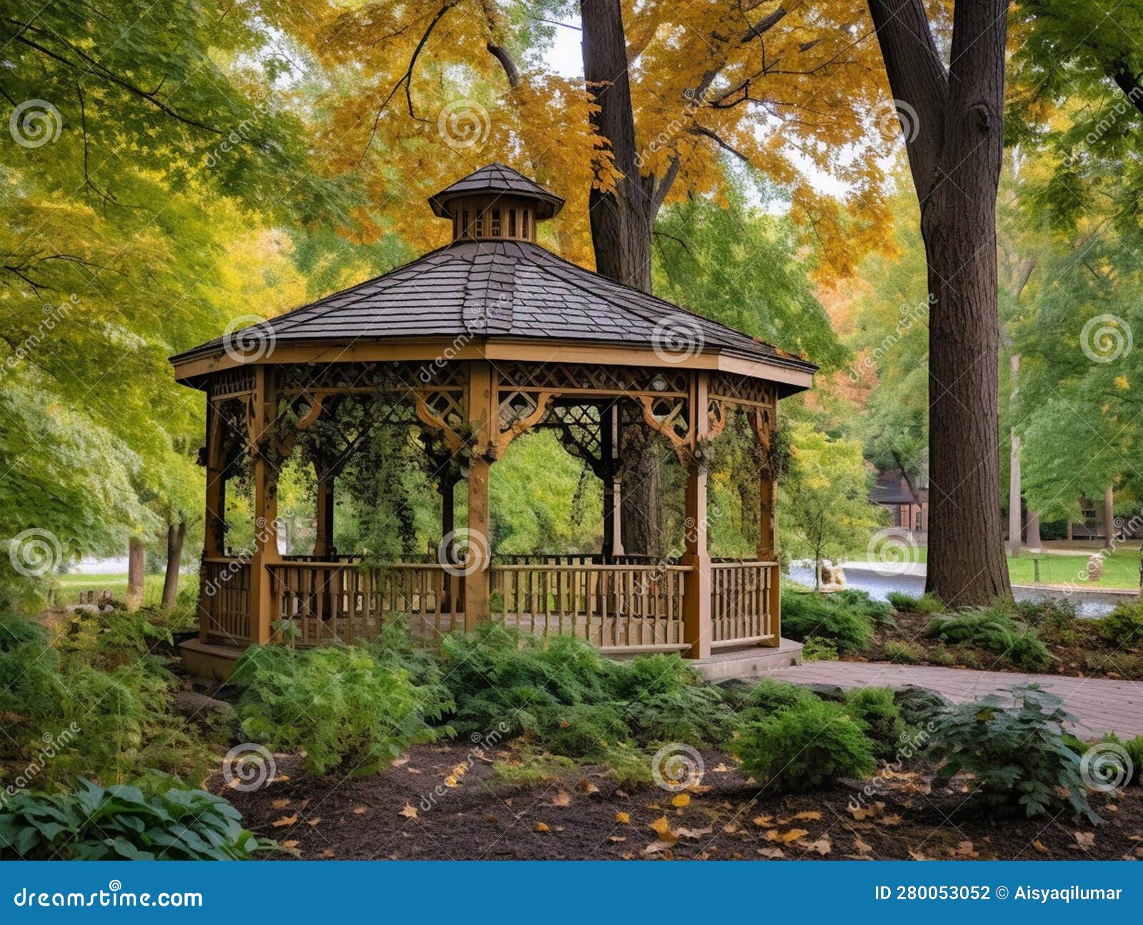 Beautiful Round Shape Gazebo in the Park Designed by the Landscape