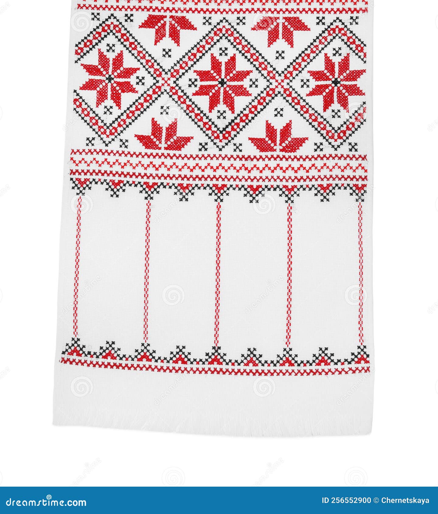 beautiful rushnyk on white background, top view. ukrainian national embroidery