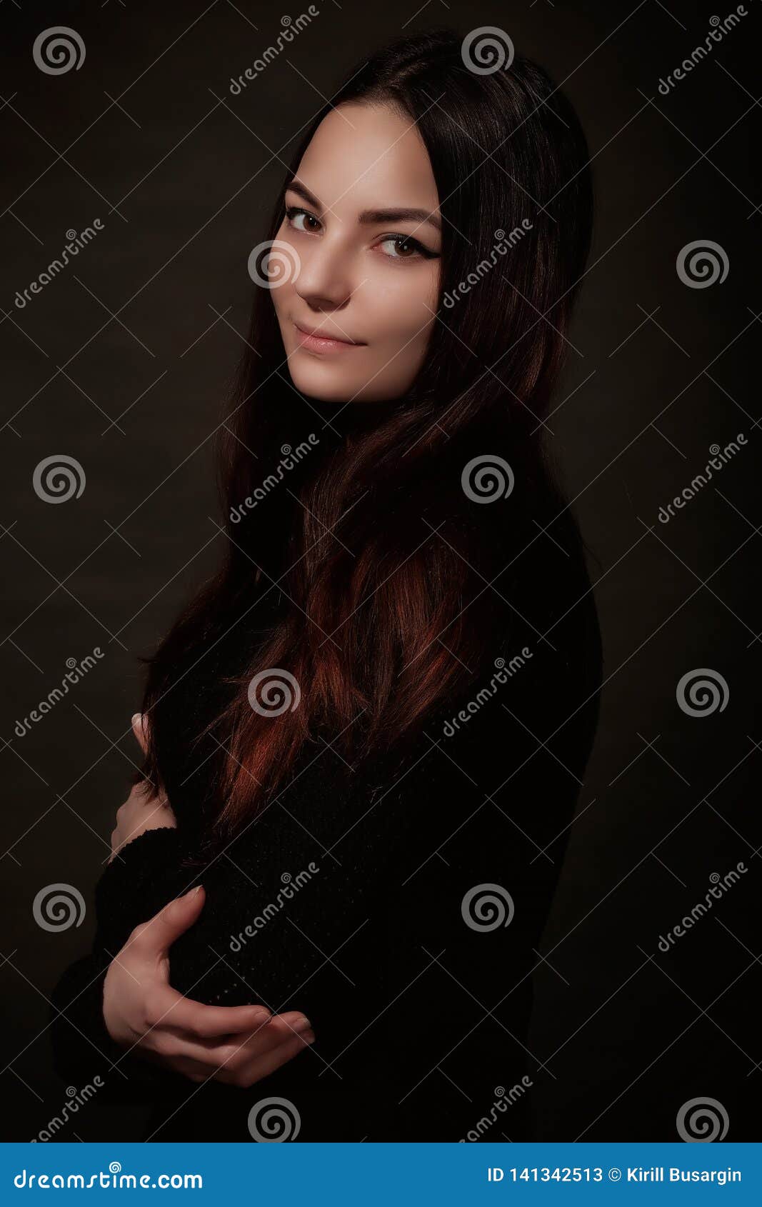 Beautiful Russian Young Female Brunette Model Gray Background Stock Image Image Of Elegant