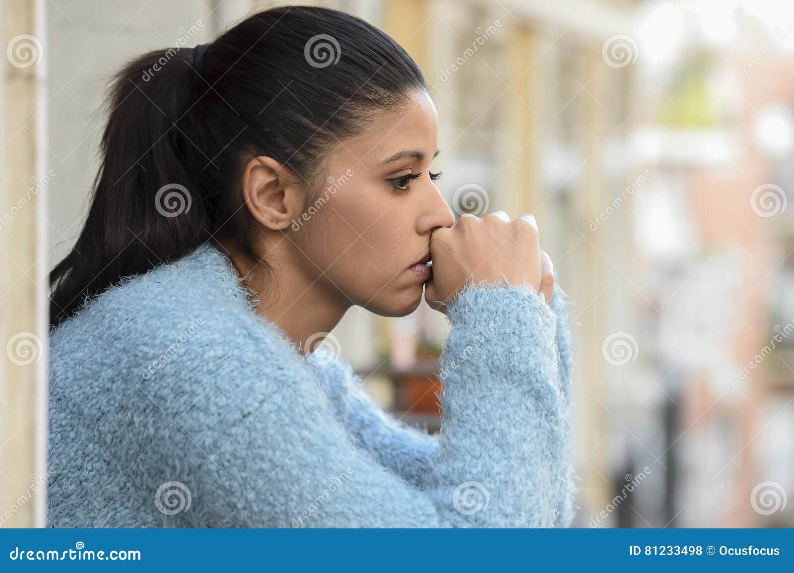 beautiful sad and desperate hispanic woman suffering depression thoughtful frustrated