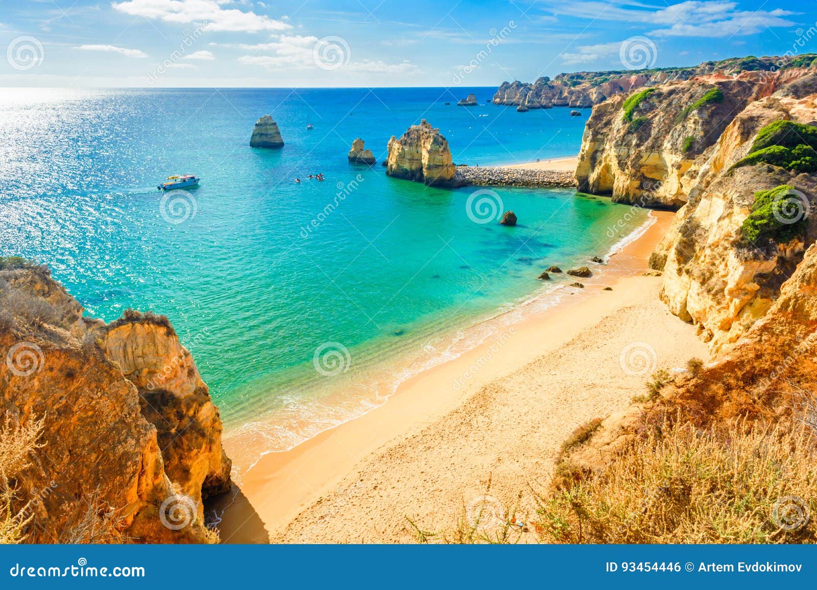 beautiful sandy beach near lagos in panta da piedade, algarve, portugal