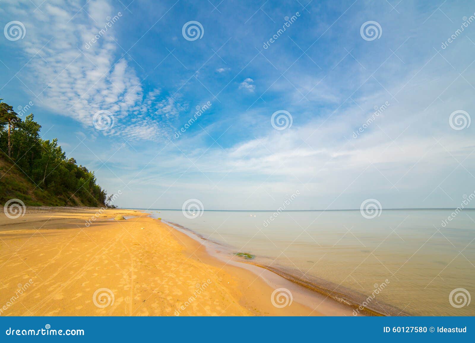 Beautiful Sandy Shoreline Landscape Sea Beach Sky Stock Photo Image