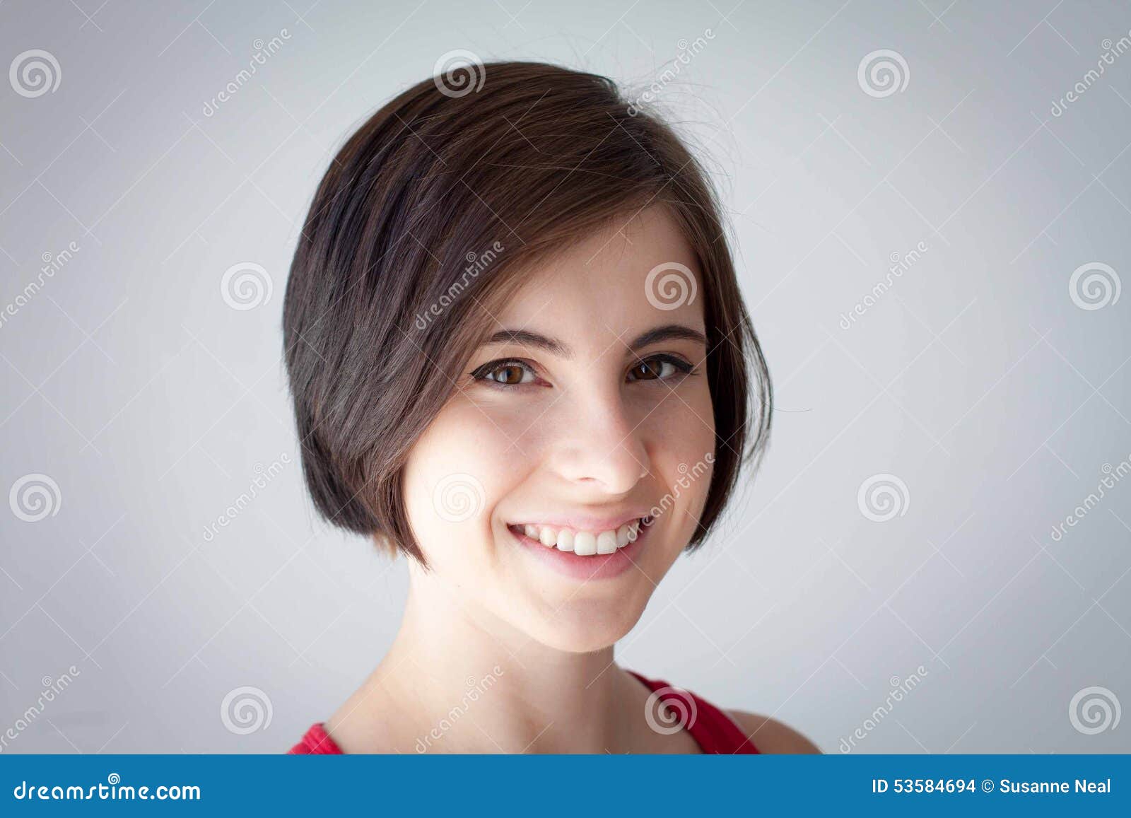 beautiful, saucy short-haired teen with brown hair