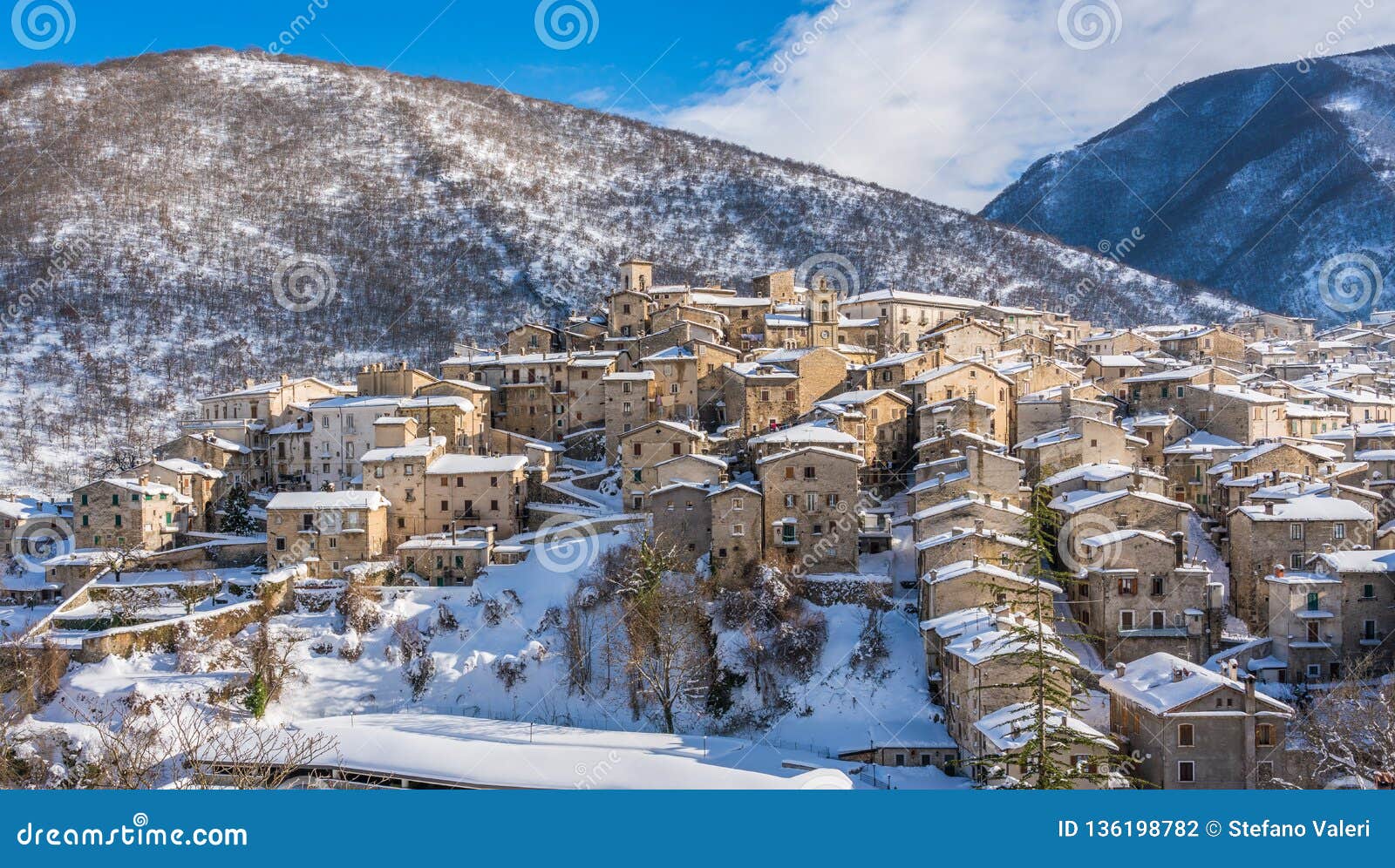 the beautiful scanno covered in snow during winter season. abruzzo, central italy.