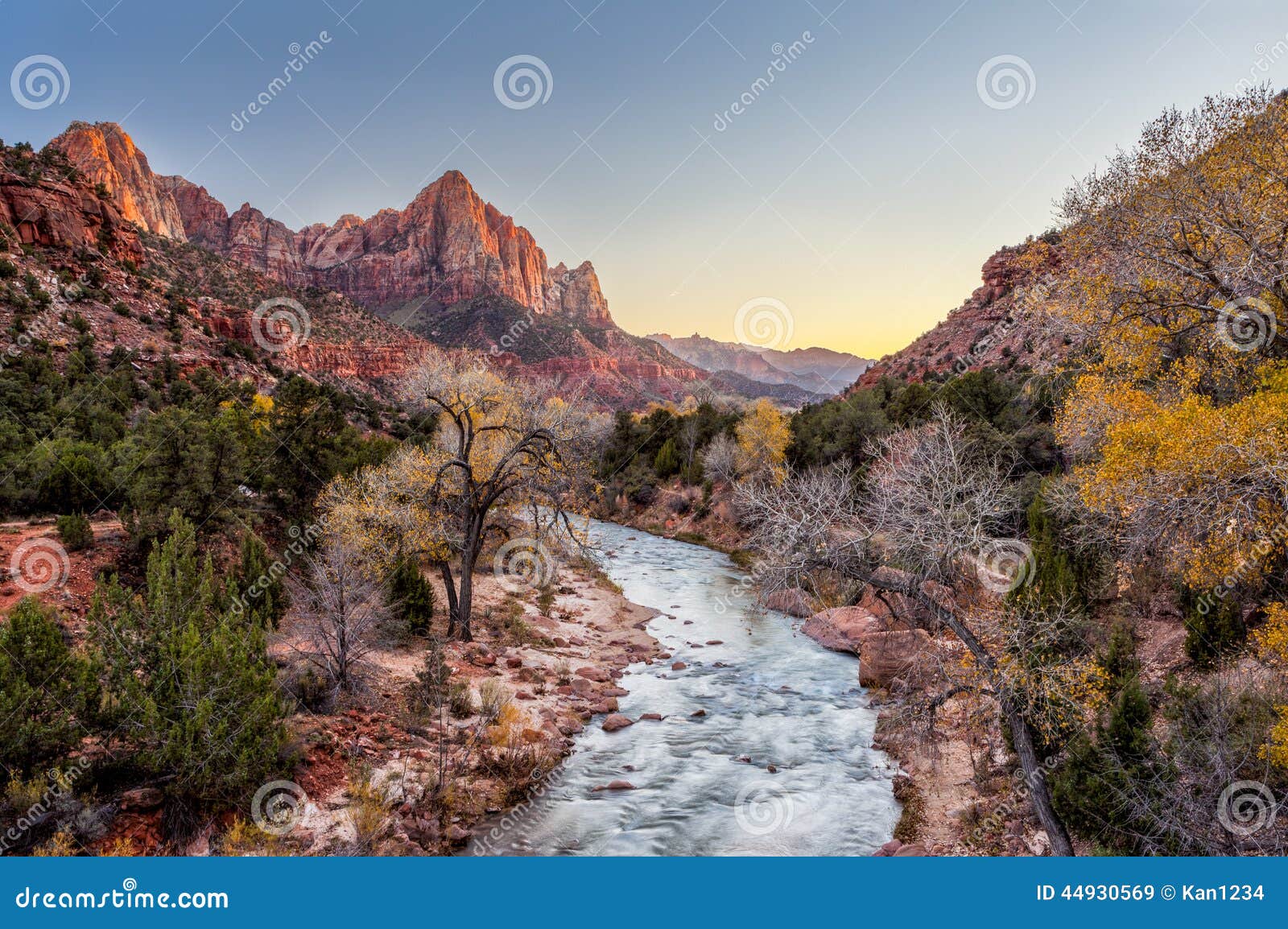 beautiful scene of zion national park , the watchman at sunset,