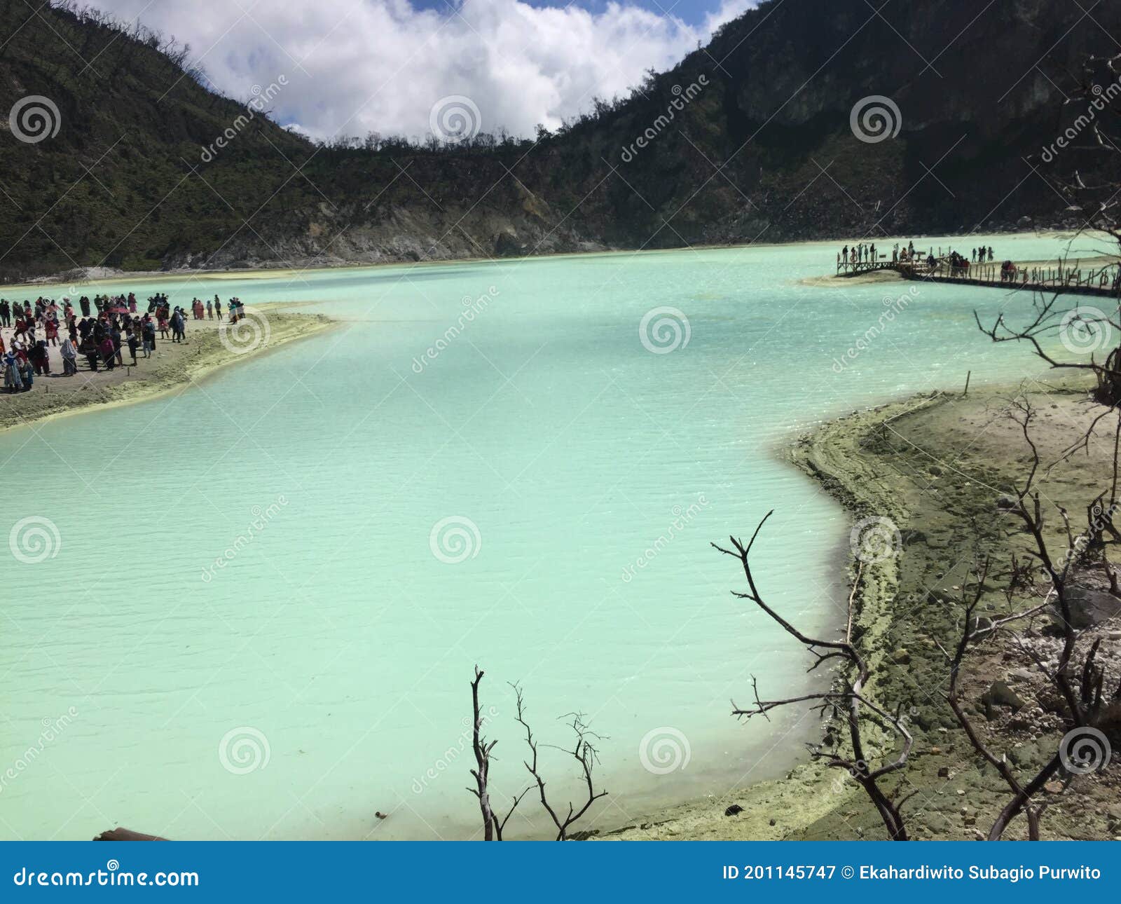 beautiful scenery at kawah putih lake,bandung,indonesia.
