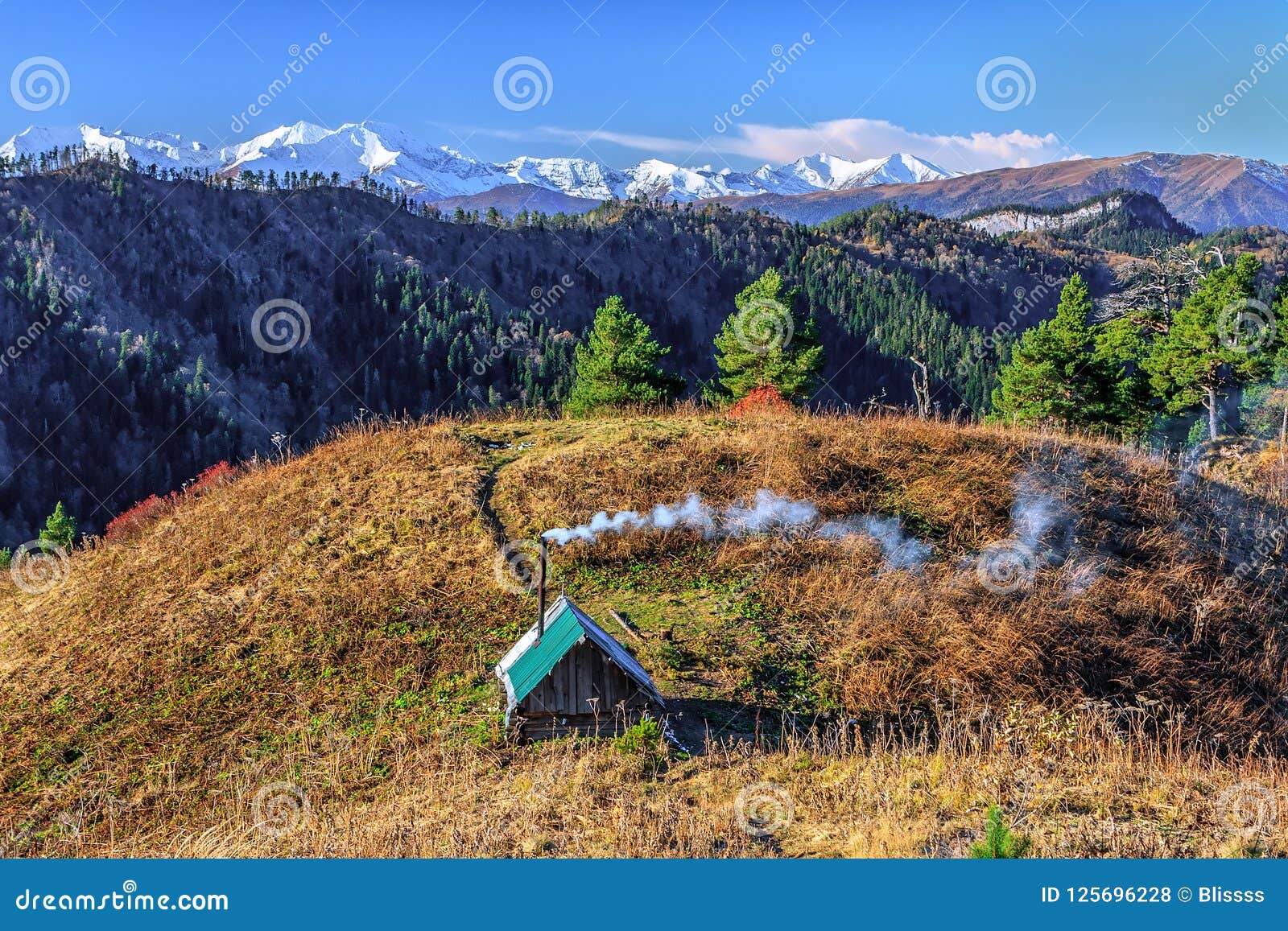 Beautiful Scenic Autumn Landscape Of Snowy Mountain Peaks ...