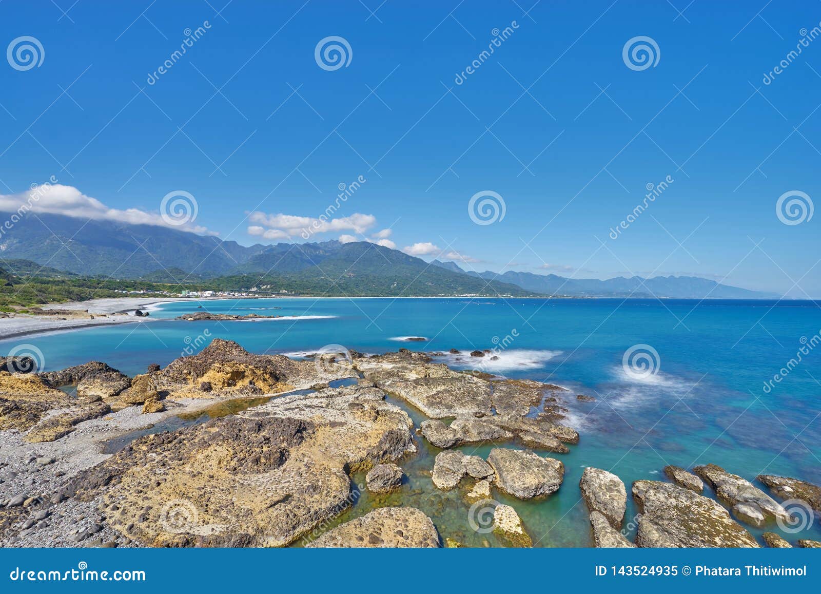 beautiful scenics of rocky coastline beach at sanxiantai in chenggong city