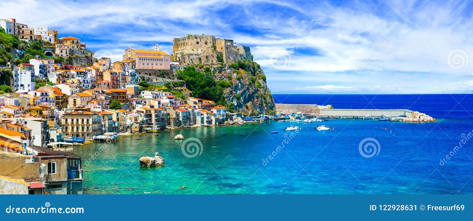 beautiful scilla village,panoramic view,calabria,italy.