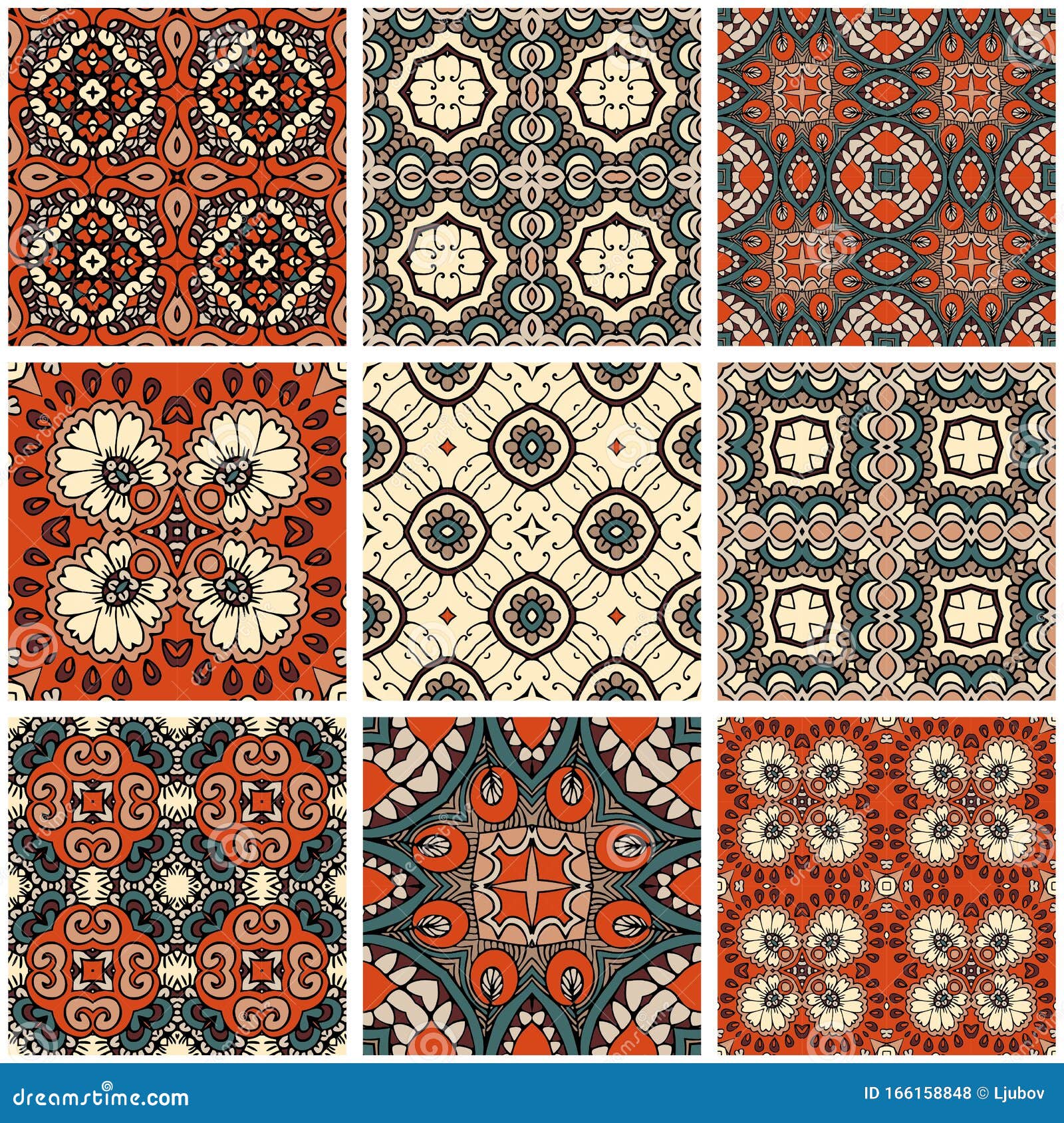 Beautiful Set with Square Ceramic Tiles. Ornamental Patterns in Ethnic ...