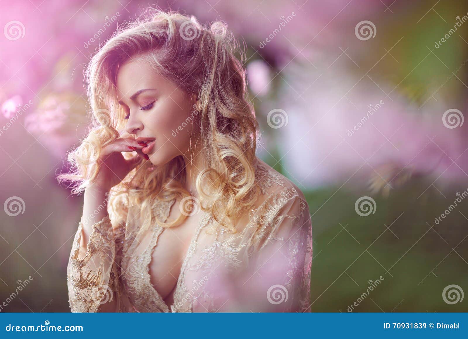 Beautiful Adult Girl Standing At Blossoming Tree In The Garden Stock Image Image Of Dream