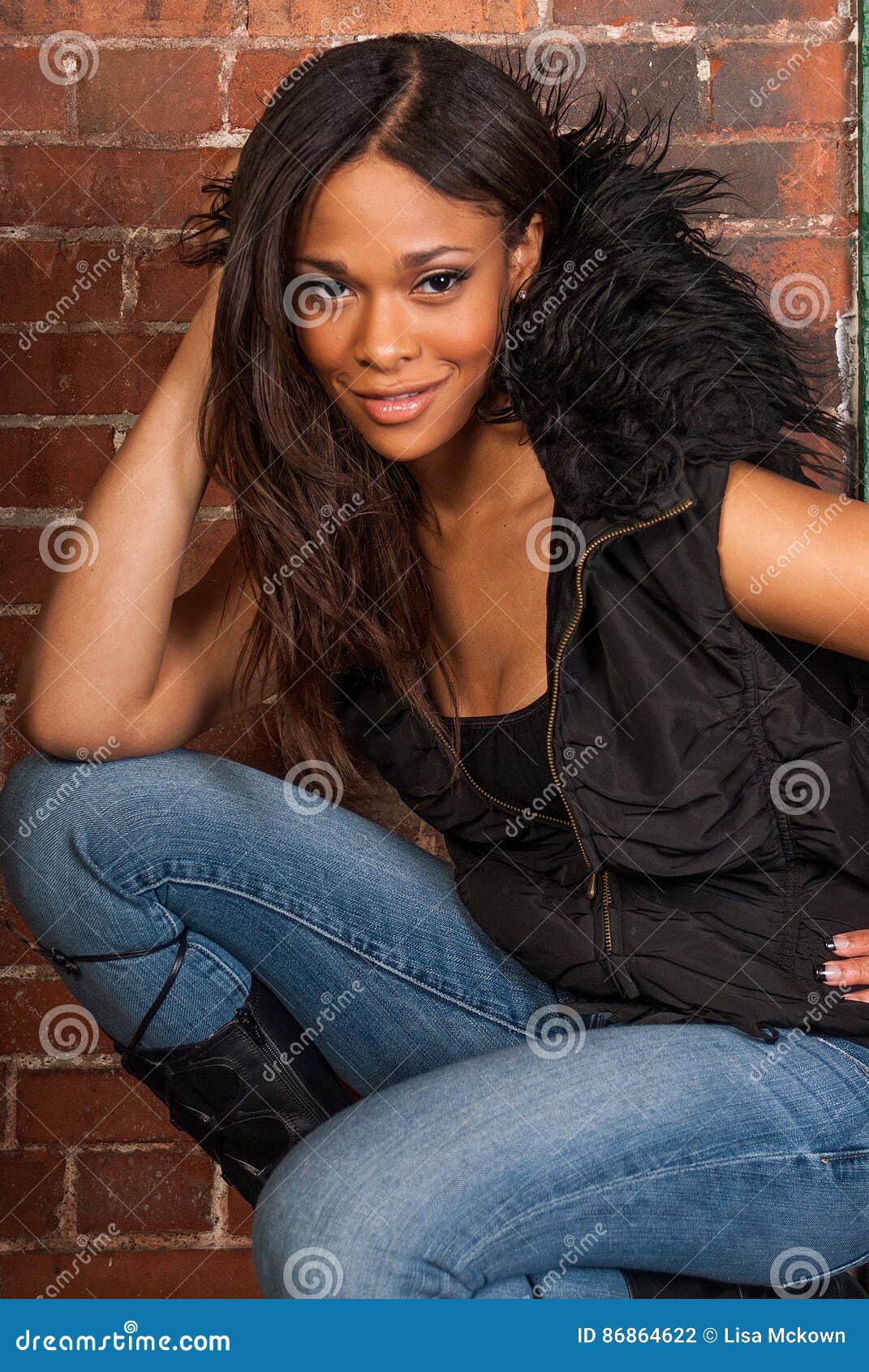 Beautiful African American Black Woman Wearing Casual Black Stock Photo -  Image of dark, clothes: 86864622