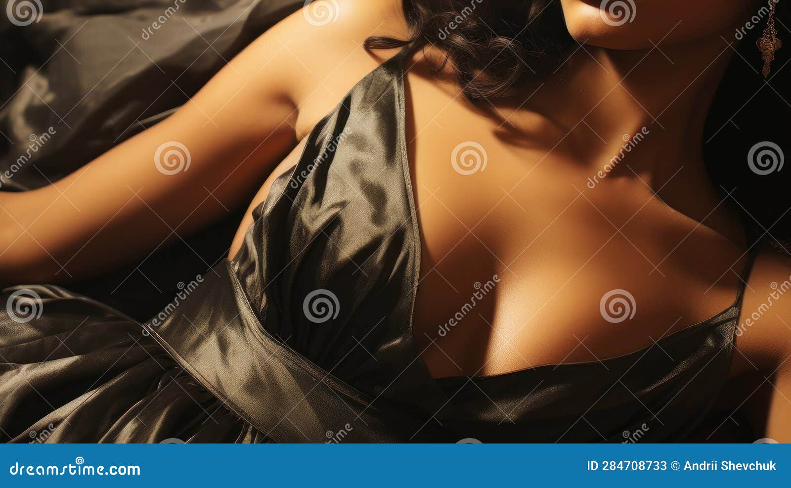 Erotic black woman in red lingerie posing. Generative AI Stock Illustration