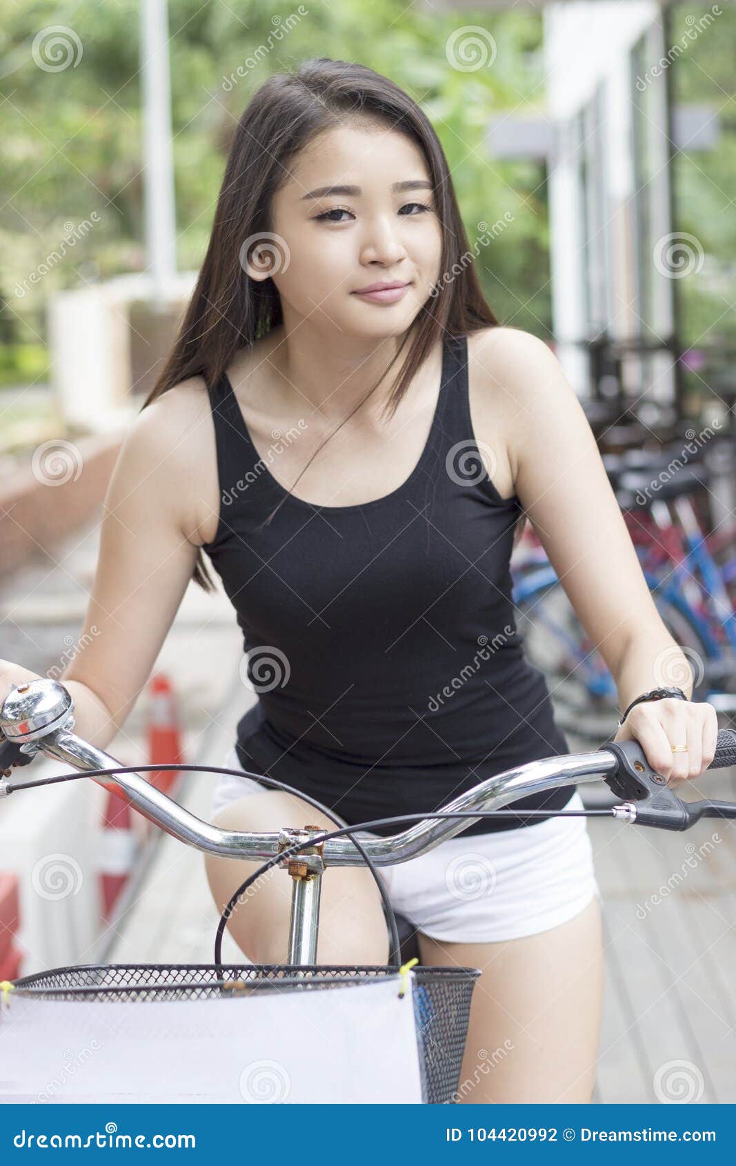 Beautiful Asian Girl Riding Bike Stock Photo Image Of Cycle Black