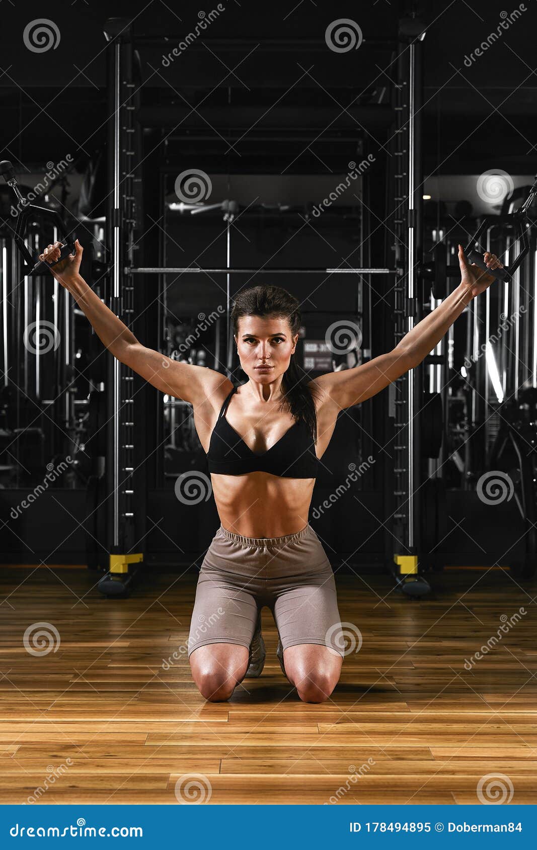 Beautiful Athletic Young Caucasian Girl Working Out in Gym Training Chest.  Pumping Up Pectoral Muscles with Stock Image - Image of fitness, diet:  178494895