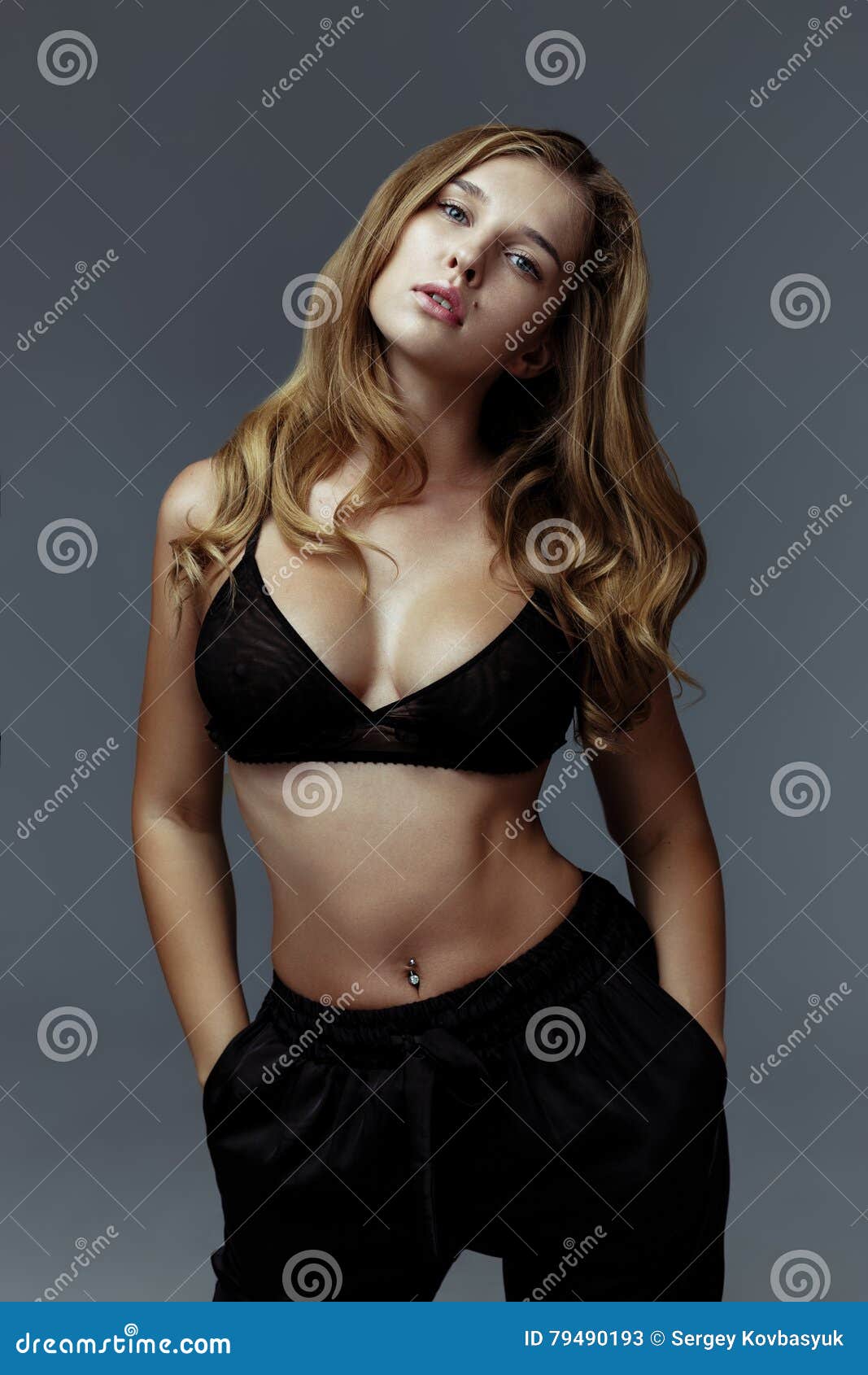 Beautiful Blond Woman with Big Breast. Stock Image - Image of black, model:  79490193