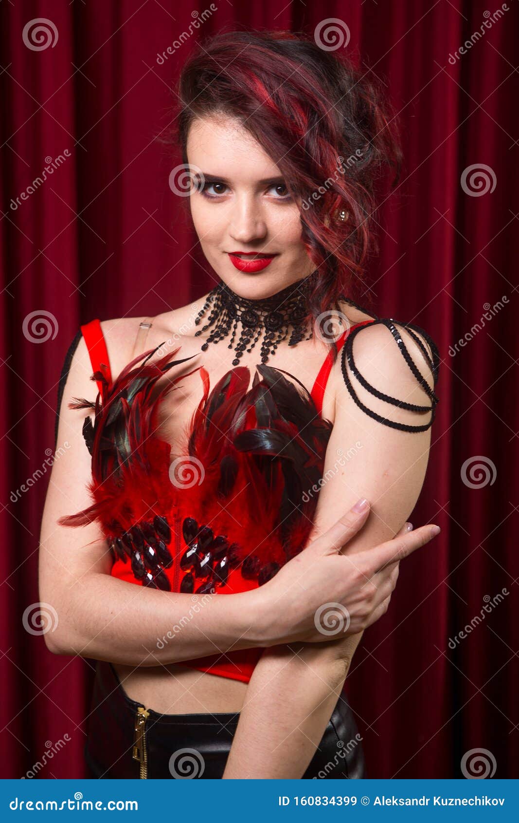 Portrait Of A Girl On A Red Background Stock Image Image Of Erotic Model 160834399 