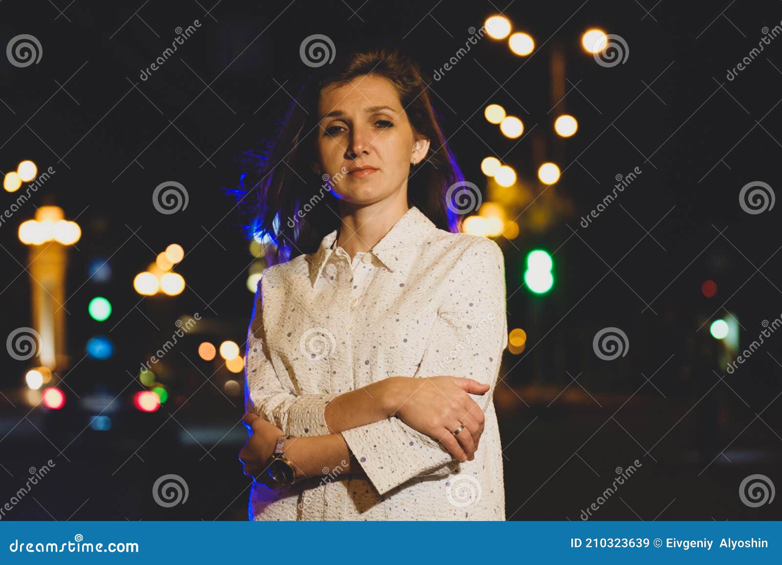 Beautiful Brunette Woman On Night City Background Stock Image - Image ...