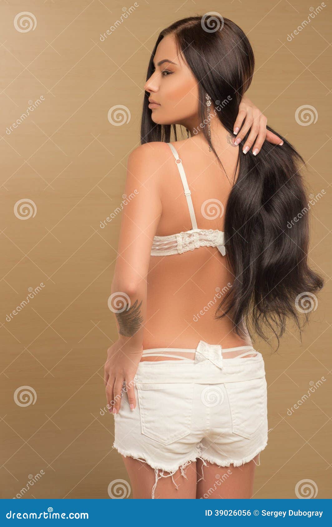 Beautiful Girl in Bra and Jeans Shorts Stock Photo - Image of