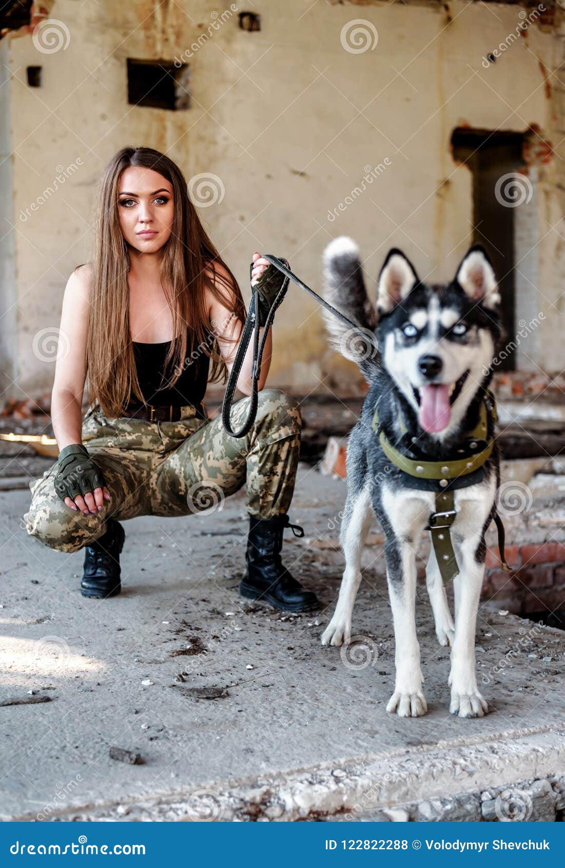 Beautiful girl with husky stock photo. Image of smart - 122822288