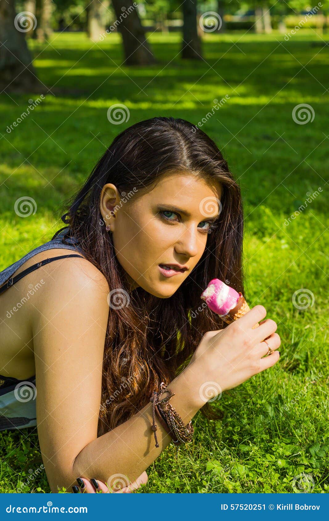 Beautiful Girl Eat Ice Cream Stock Image Image Of Picnic Caucasian 57520251 