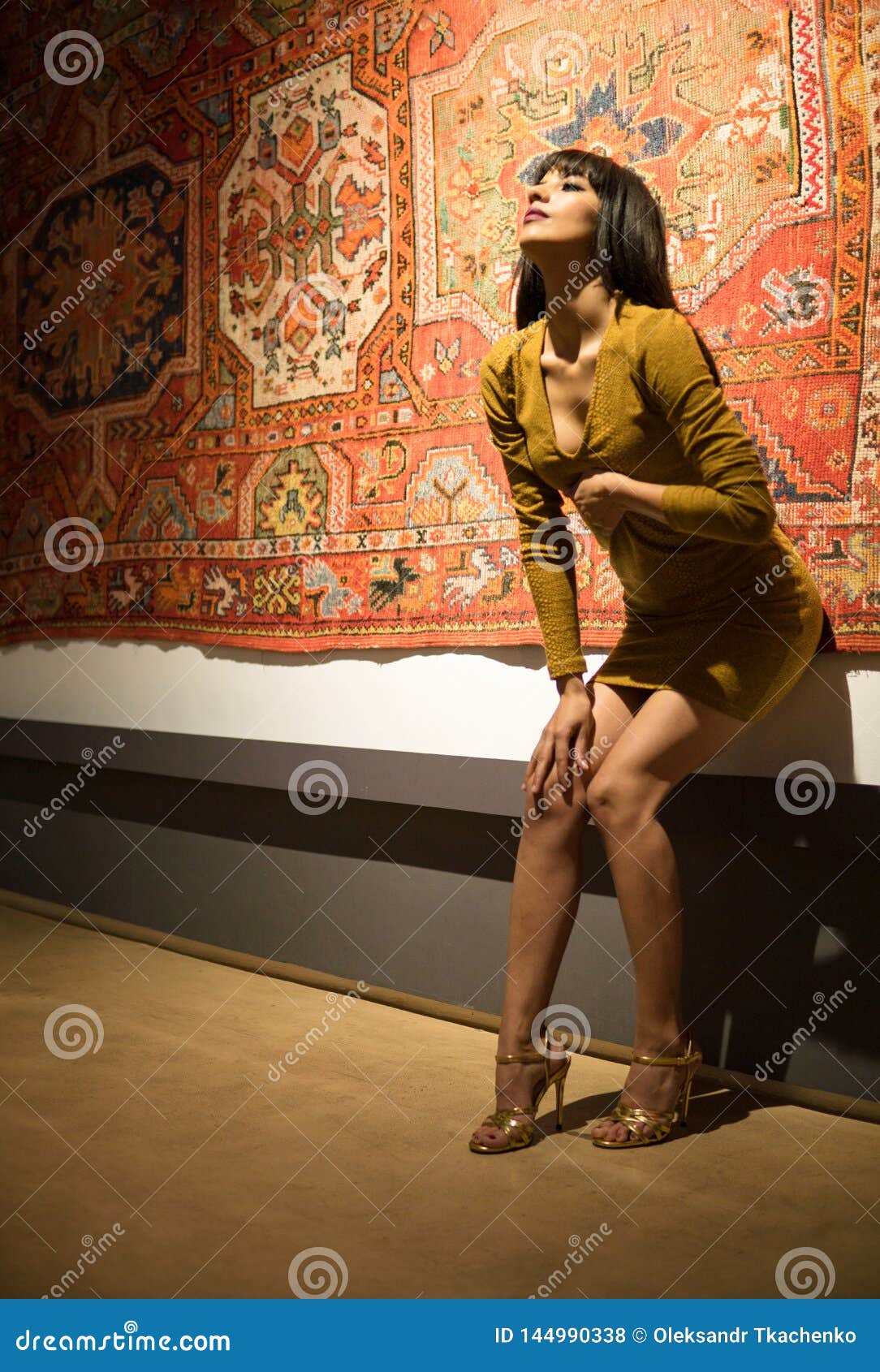 Beautiful Middle Eastern Girl In Golden Dress Lean To Perfect Moroccan