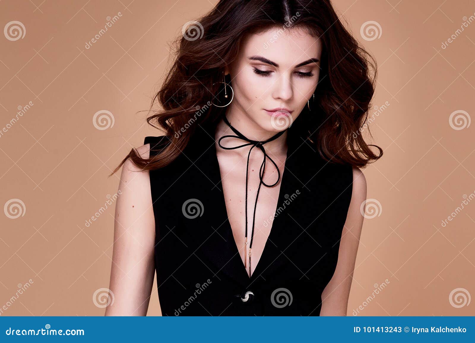 Beautiful Pretty Girl Wear Black Suit Jacket And Pants Stock Image Image Of Brunette Date