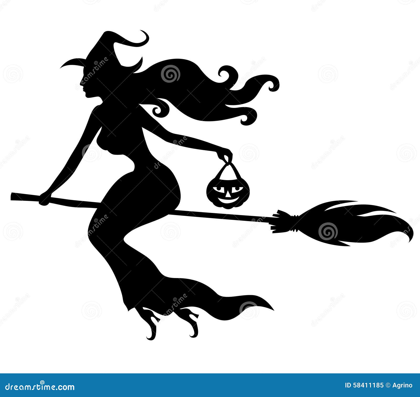 Silhouette Of Beautiful Witch Vector Illustration