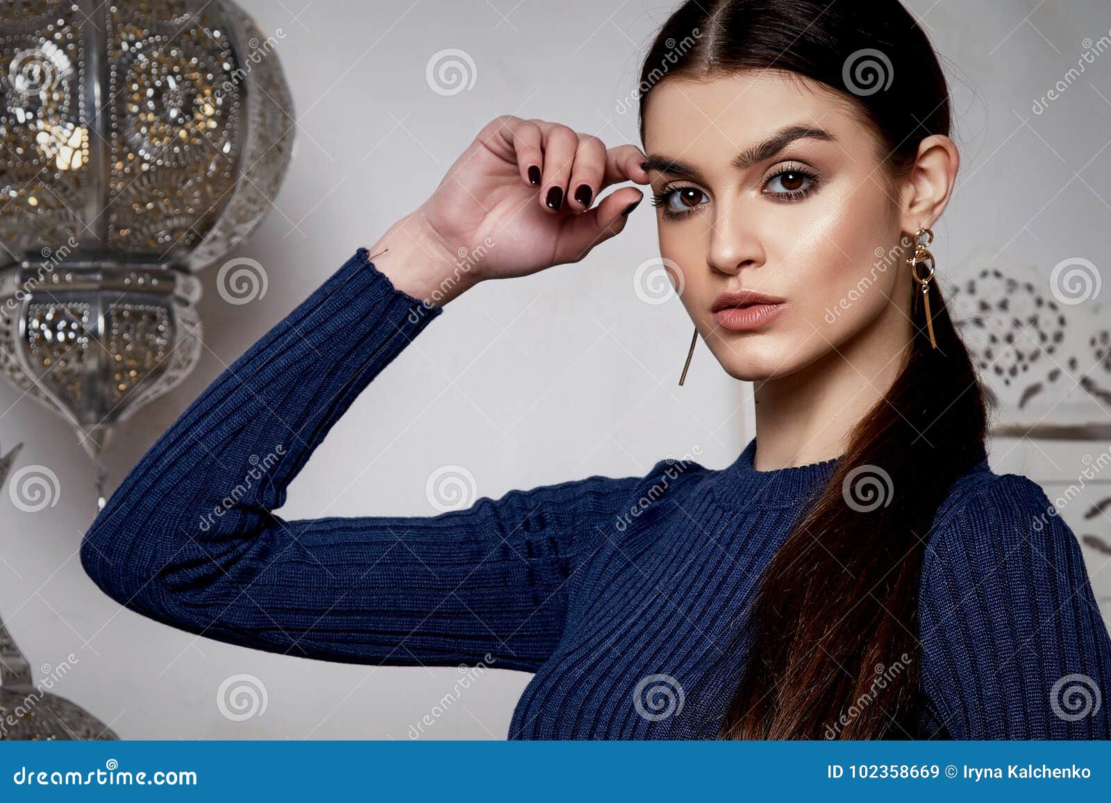 Beautiful Woman Brunette Hair East Style Arabic Morocco Stock Image - Image  of denim, elegance: 102358669