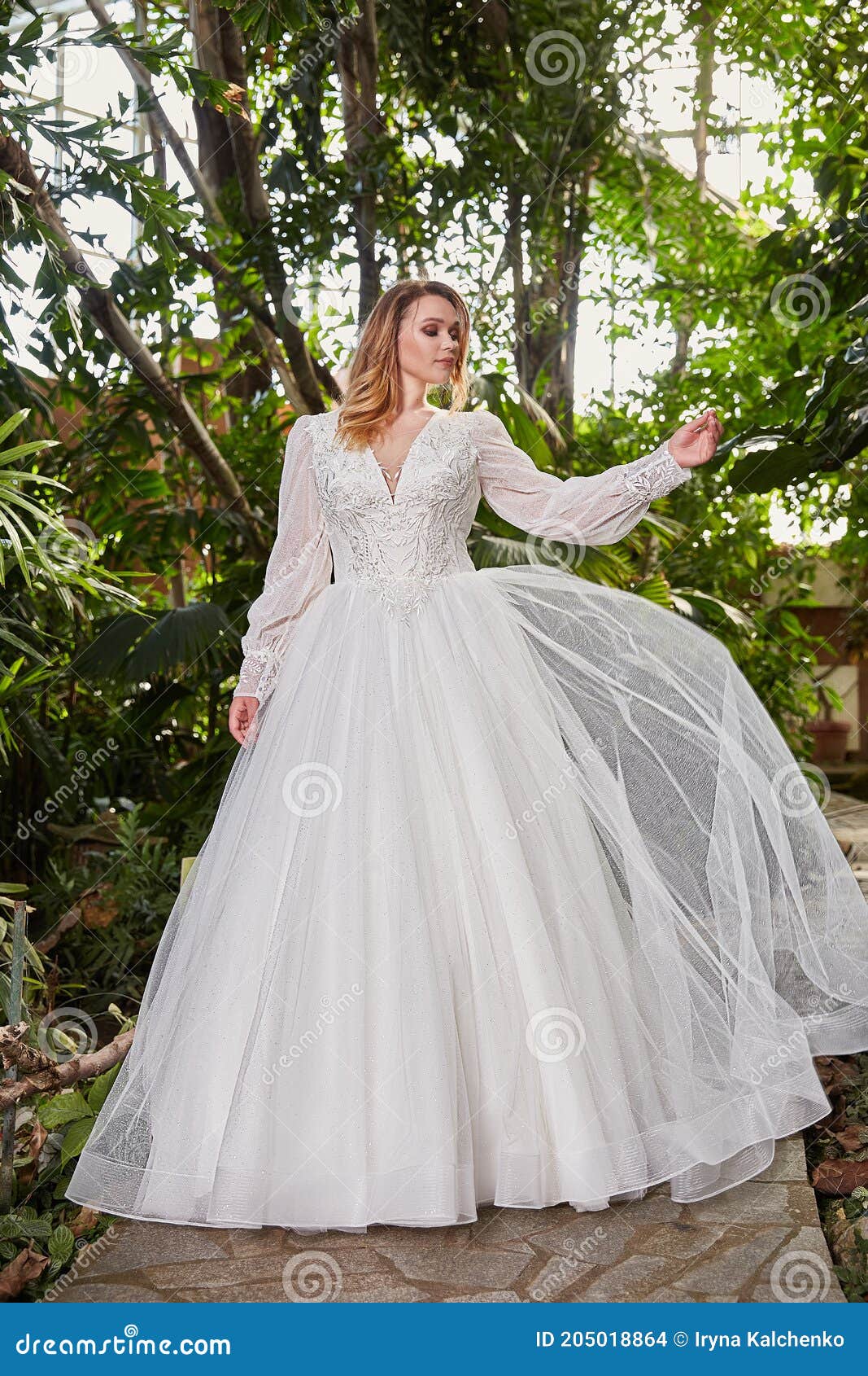Full Length View on Beautiful Woman Posing in a Wedding Dress. Stock Photo  - Image of hairstyle, bridal: 69114268
