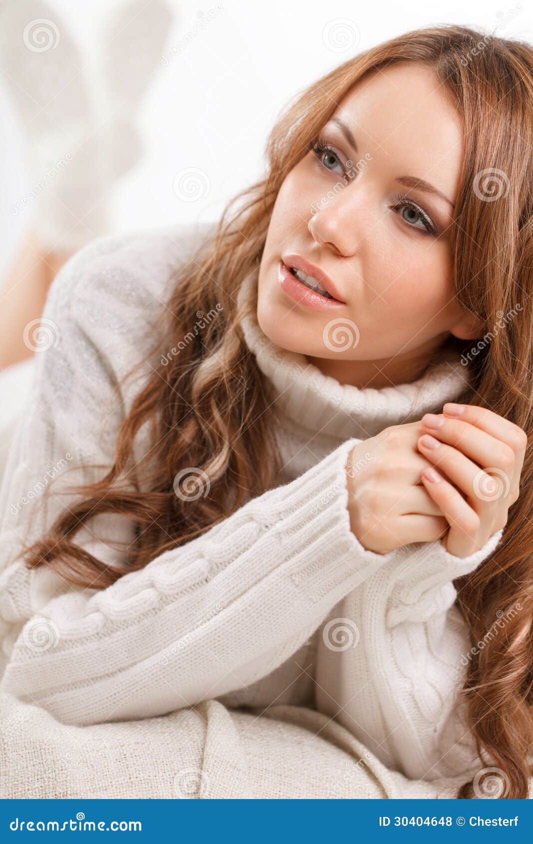 Beautiful Woman Wearing Sweater Stock Photo - Image of closeup, beauty ...