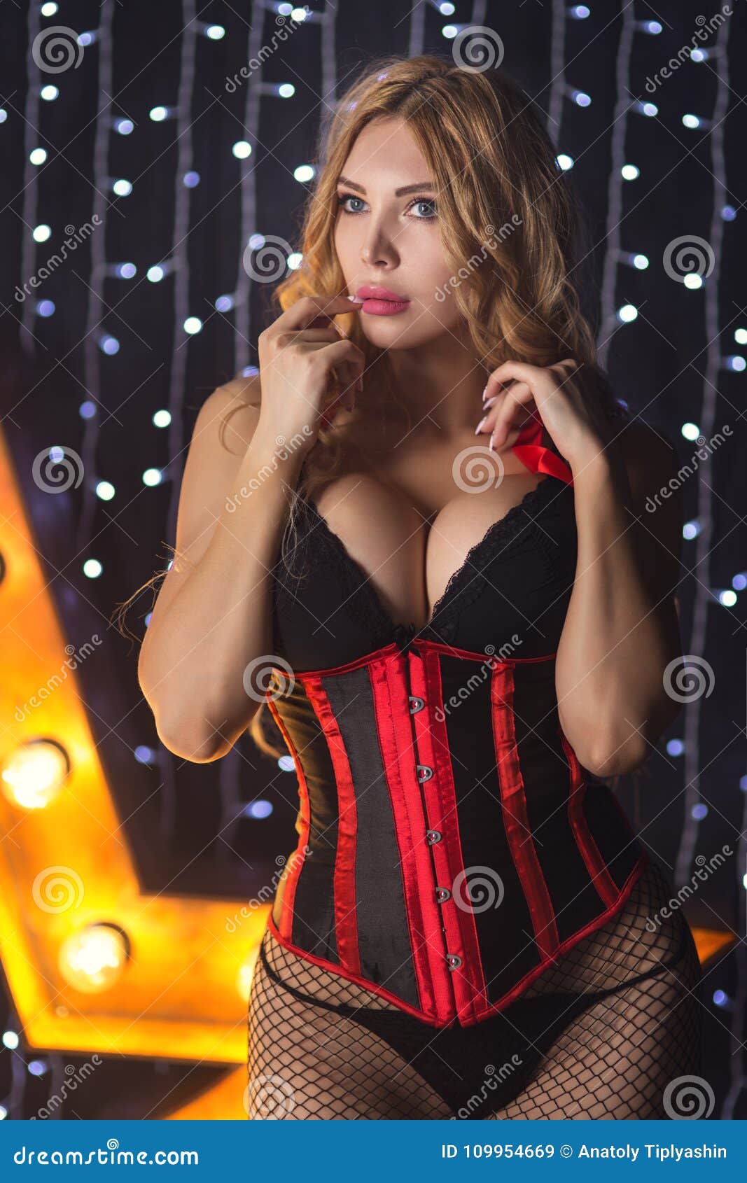 Young Woman with Big Breast Lingerie on the Background of a Stock Image -  Image of female, latex: 109954669