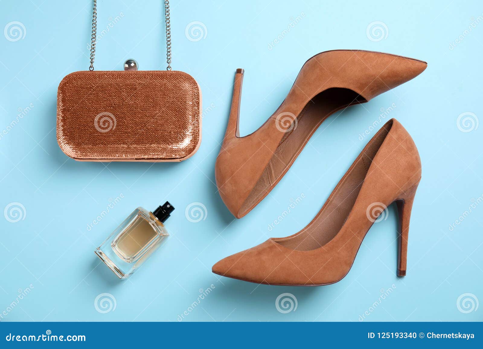 Beautiful Shoes, Bottle of Perfume and Small Bag Stock Photo - Image of ...