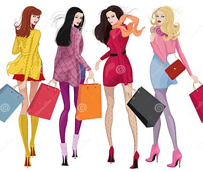 Beautiful shopping girls stock vector. Illustration of consumerism ...