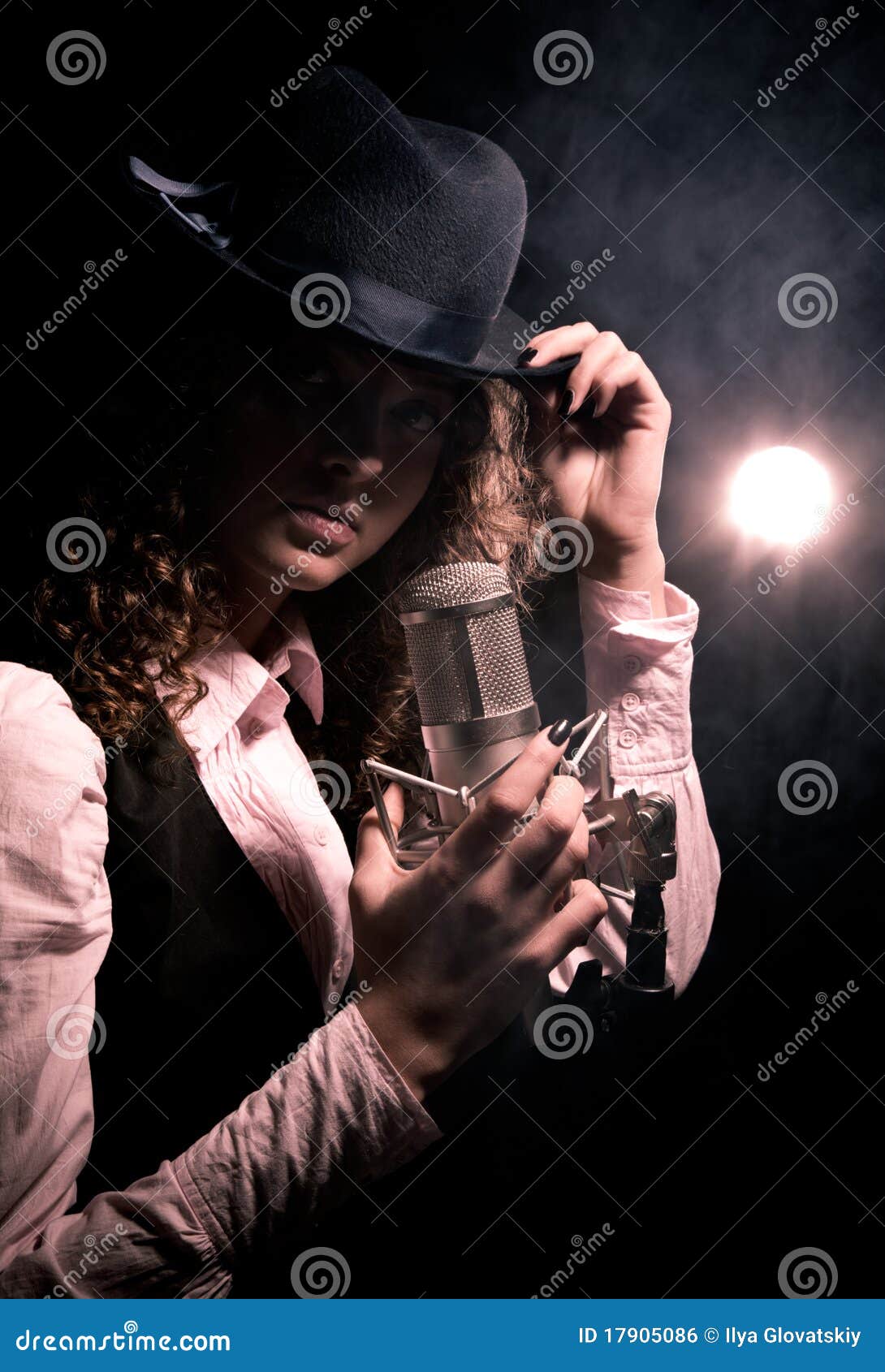 Beautiful Singer in Hat with Microphone Stock Photo Image of glamour