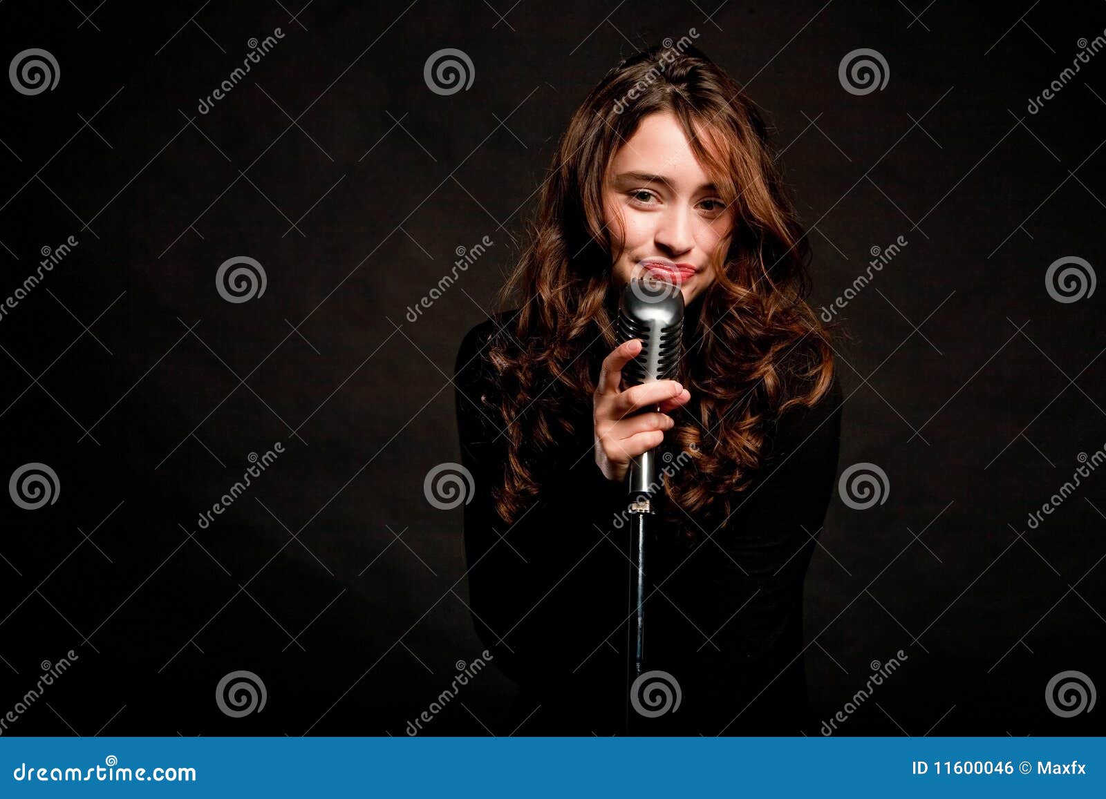 Beautiful Singer Singing with Microphone Stock Photo Image of makeup