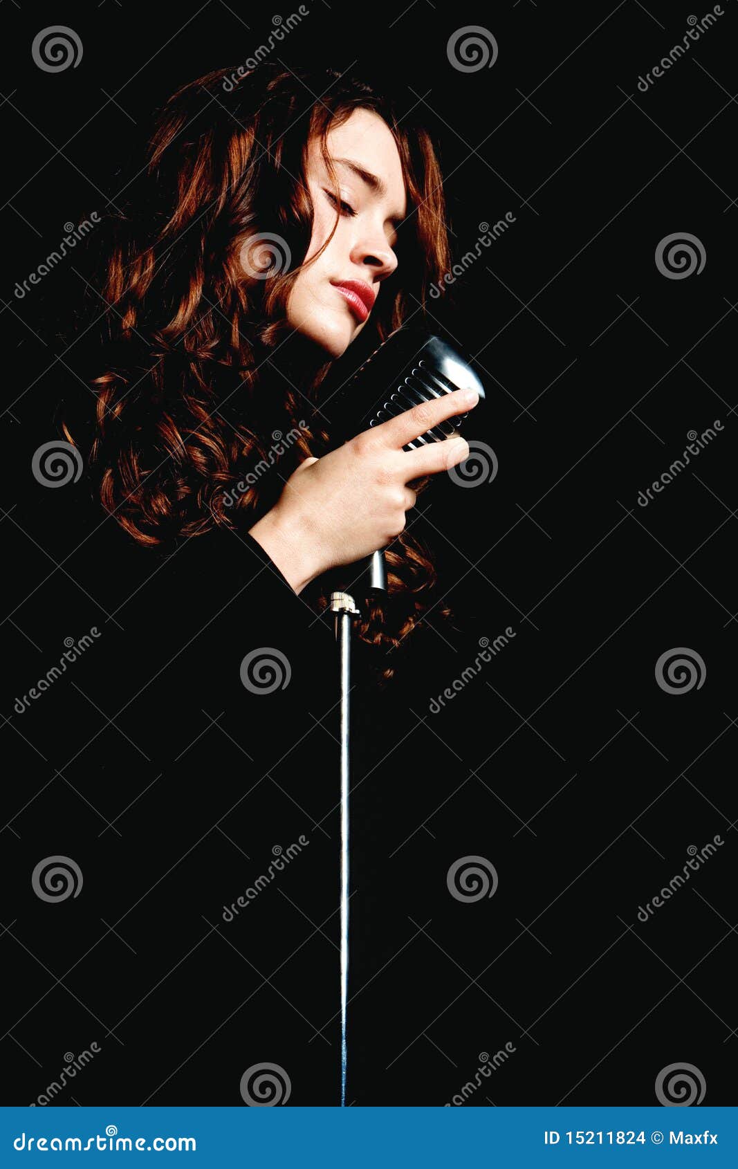 Beautiful Singer Singing with Microphone Stock Photo Image of