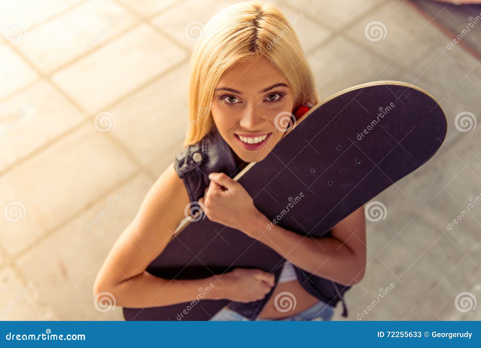 Beautiful Skateboarding Girl Stock Image - Image of beautiful, positive ...