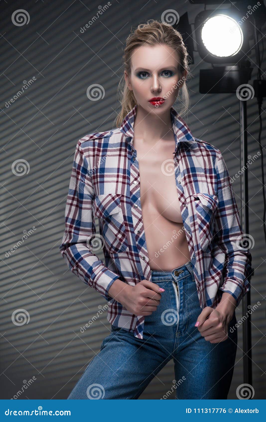 Beautiful Slender Blonde Big Breast Girl without a Bra Wearing U Stock  Photo - Image of beauty, girl: 111317776