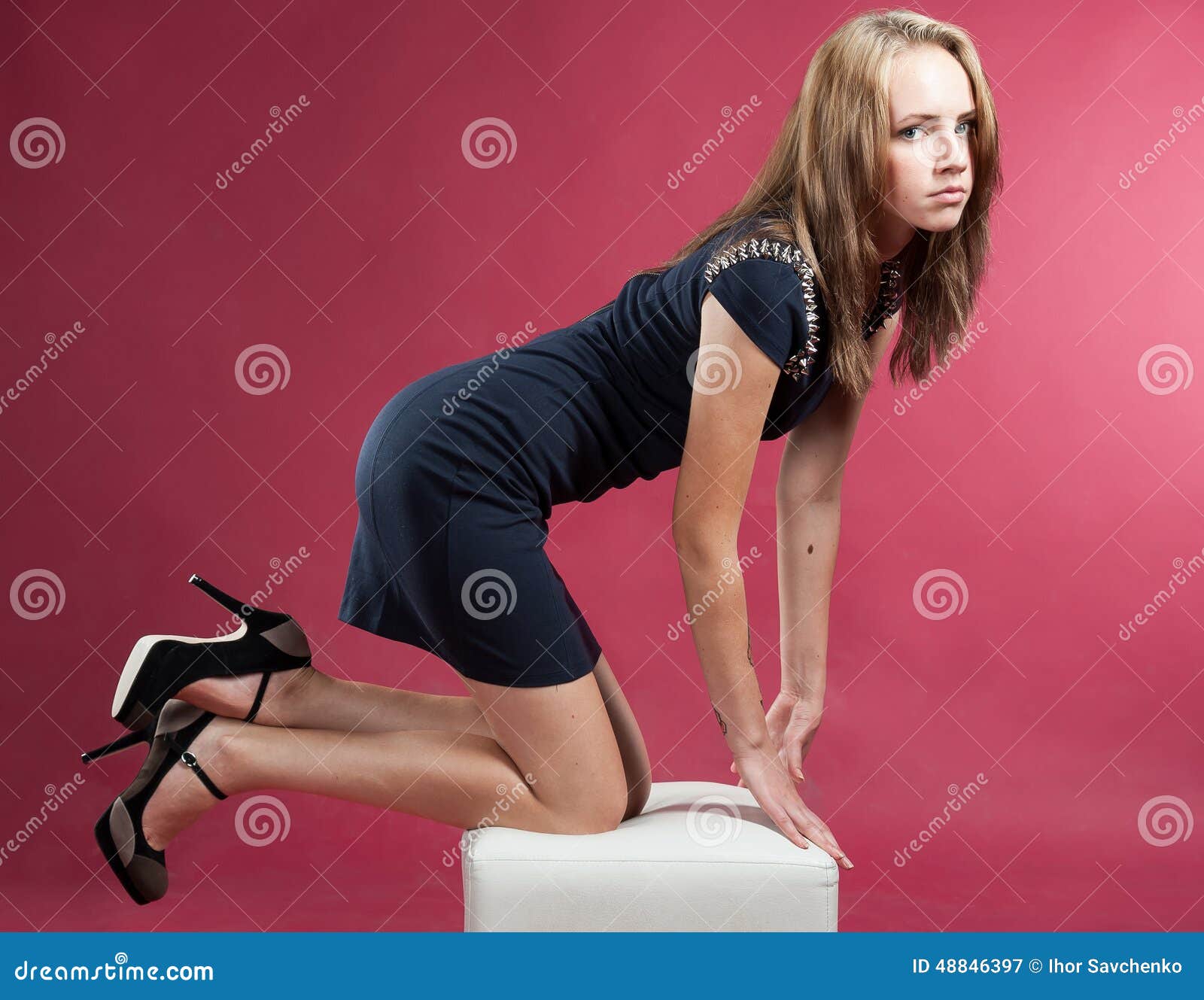 Beautiful Slender Graceful Girl On Her Knees Stock Image Image Of Attractive Woman 48846397 